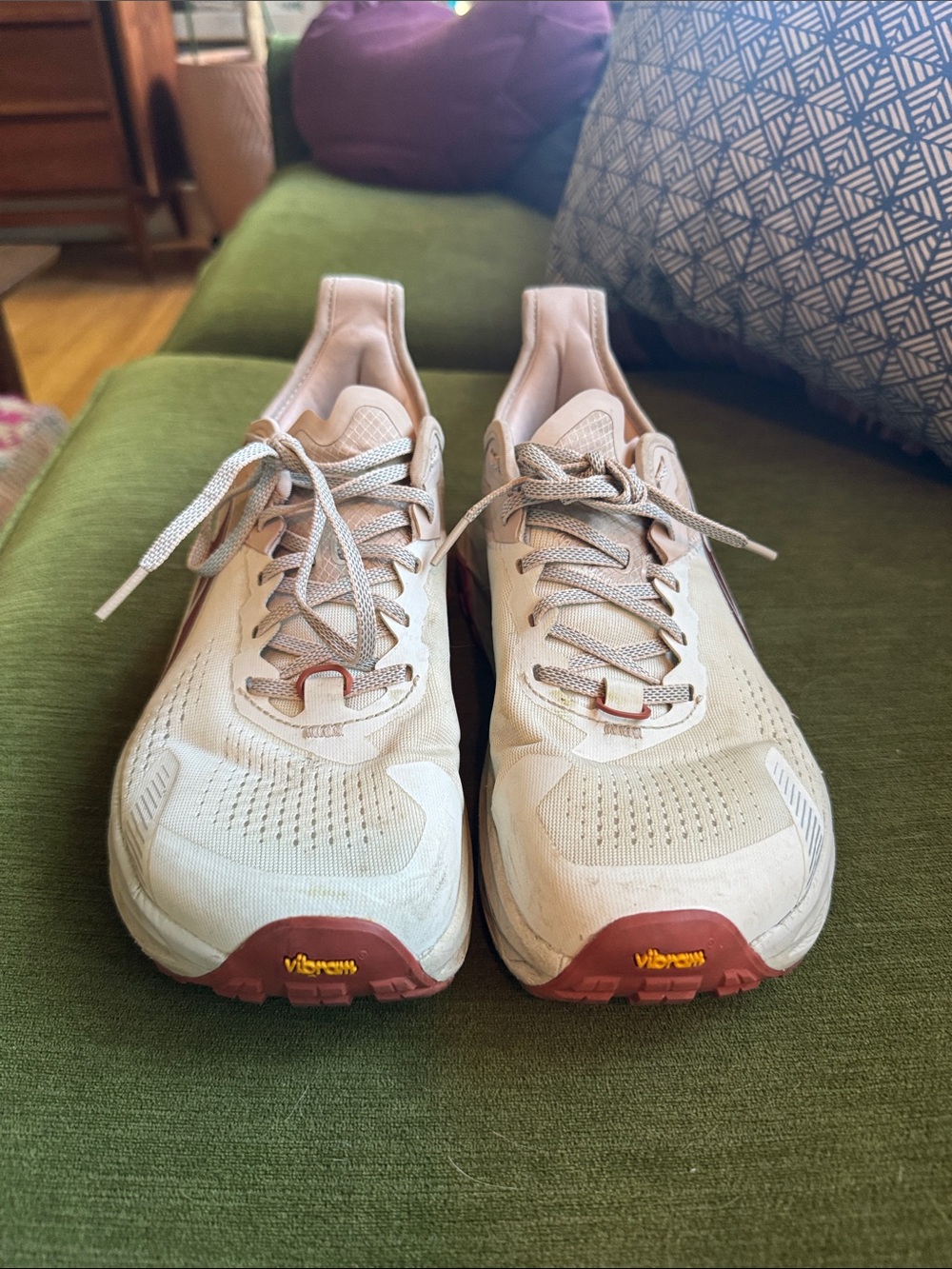 Men’s Altra Olympus 6 zero-drop Trail Running Shoes in Cream, Rust, and Bisque